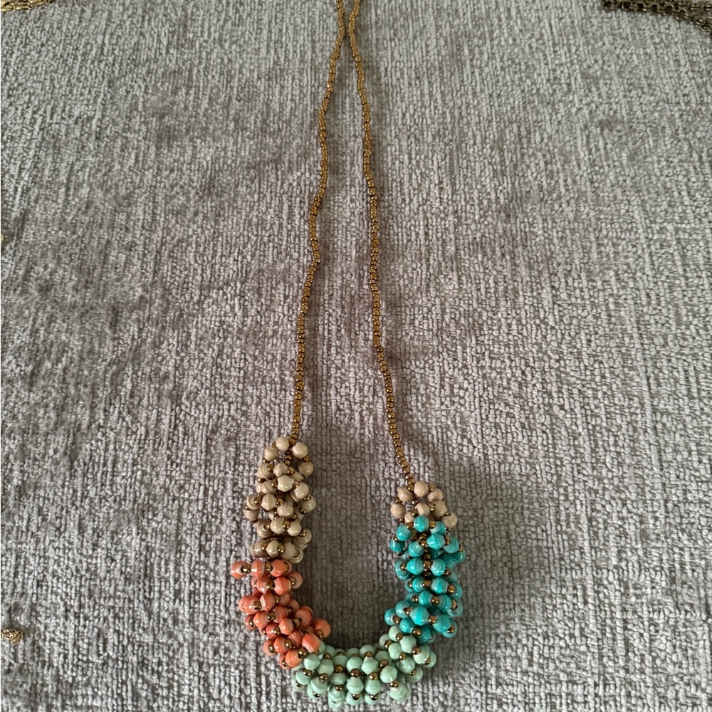31 Bits Coral, Turquoise, and Cream Beaded Necklace